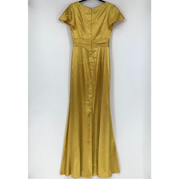 NEW Social Size 4 Flutter Sleeve Draped Wrap Maxi Dress Marigold $236 mrsp J3-10 - Picture 4 of 10